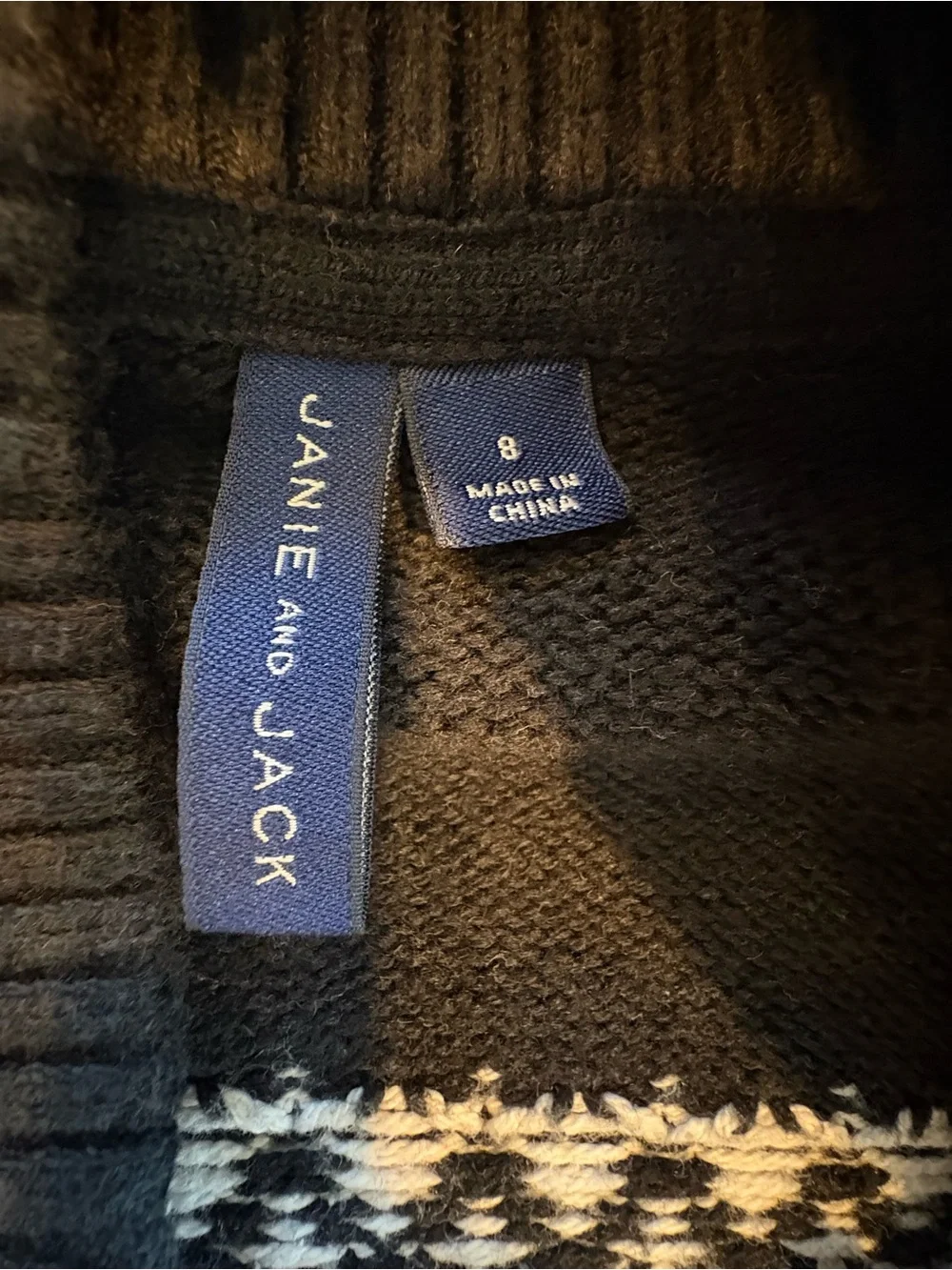 SOLD Janie and Jack Boys Black and Brown Fair Isle Shawl Collar Cardigan Size 8